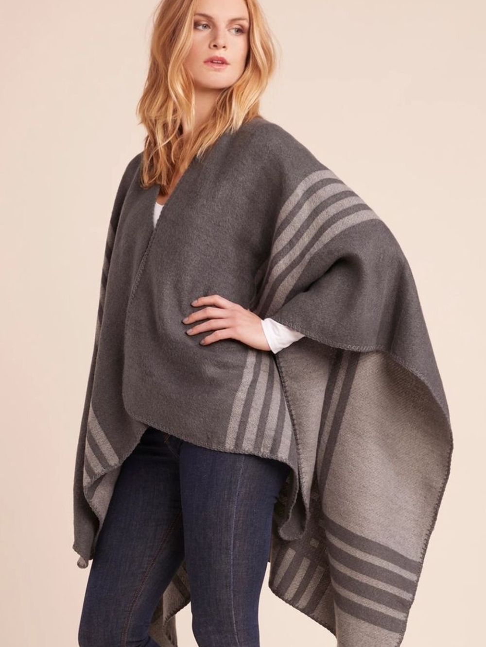 BB Dakota Gray Striped Poncho Wrap